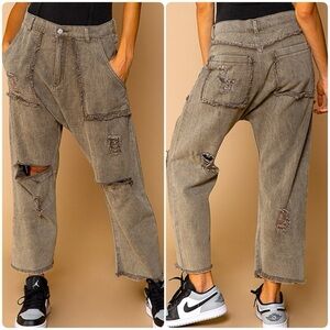POL Distressed Twill “Hammer Pants”- Moss Charcoal